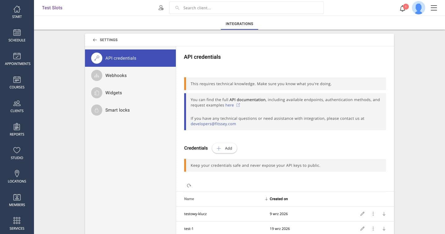 Dodaj poświadczenie API
